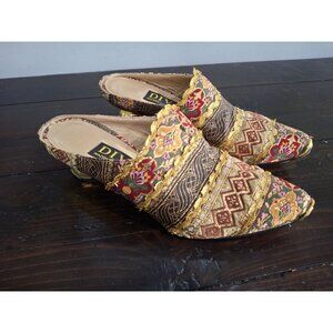 Diva Brown and Gold Embroidered Mules